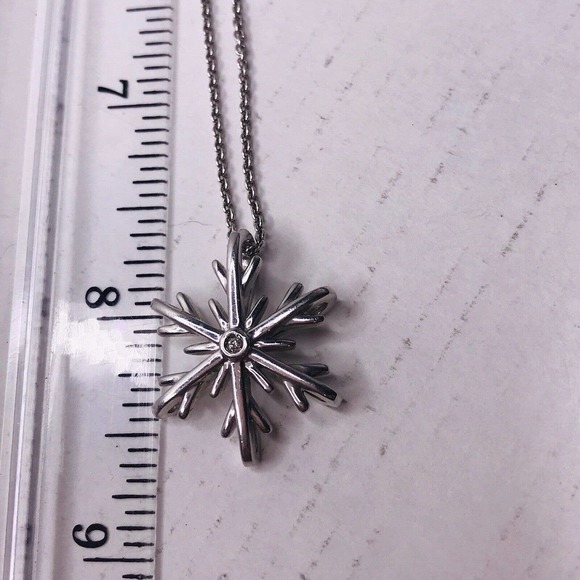 Sterling Silver Necklace Snowflake Charm CZ Rolo Chian 925 SBD 16-18" - Picture 10 of 10